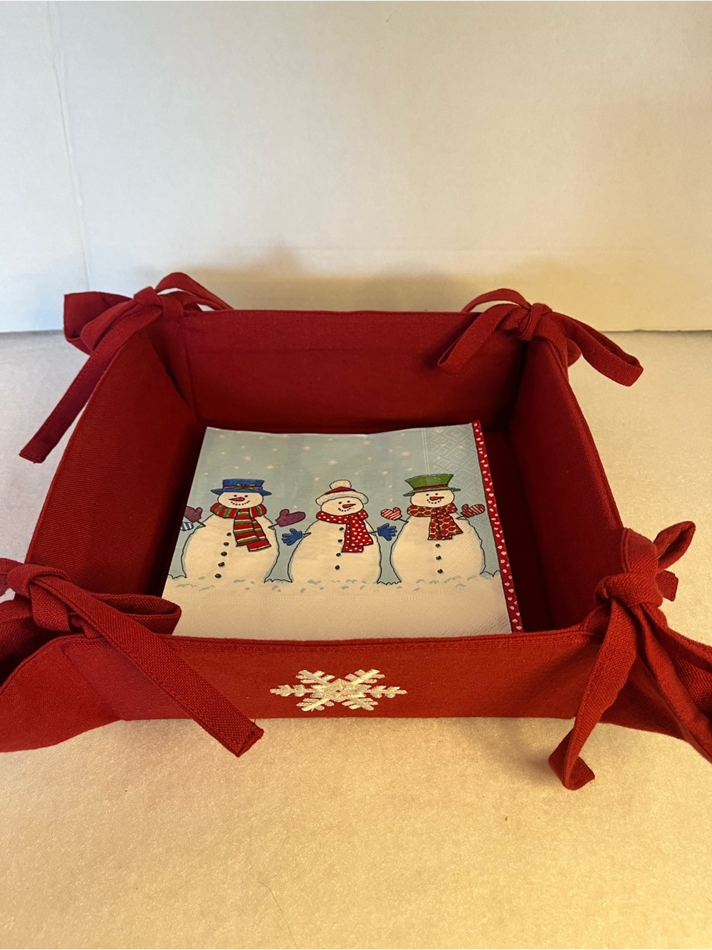 Red Holiday Fabric Basket with Snowflake Accent